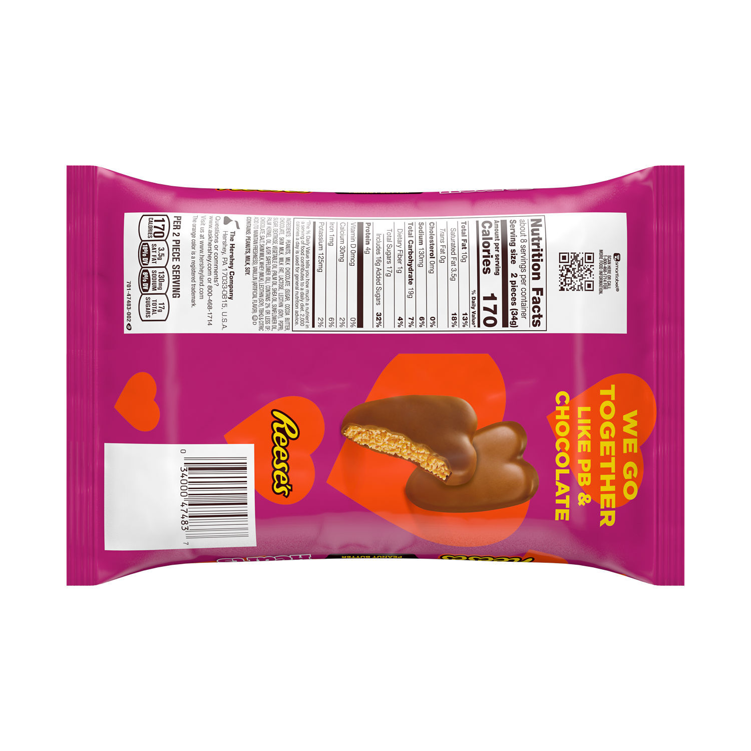 REESE’S Milk Chocolate Peanut Butter Snack Size, Valentine’s Day, Candy Bag, 9.6 oz - THE HERSHEY COMPANY