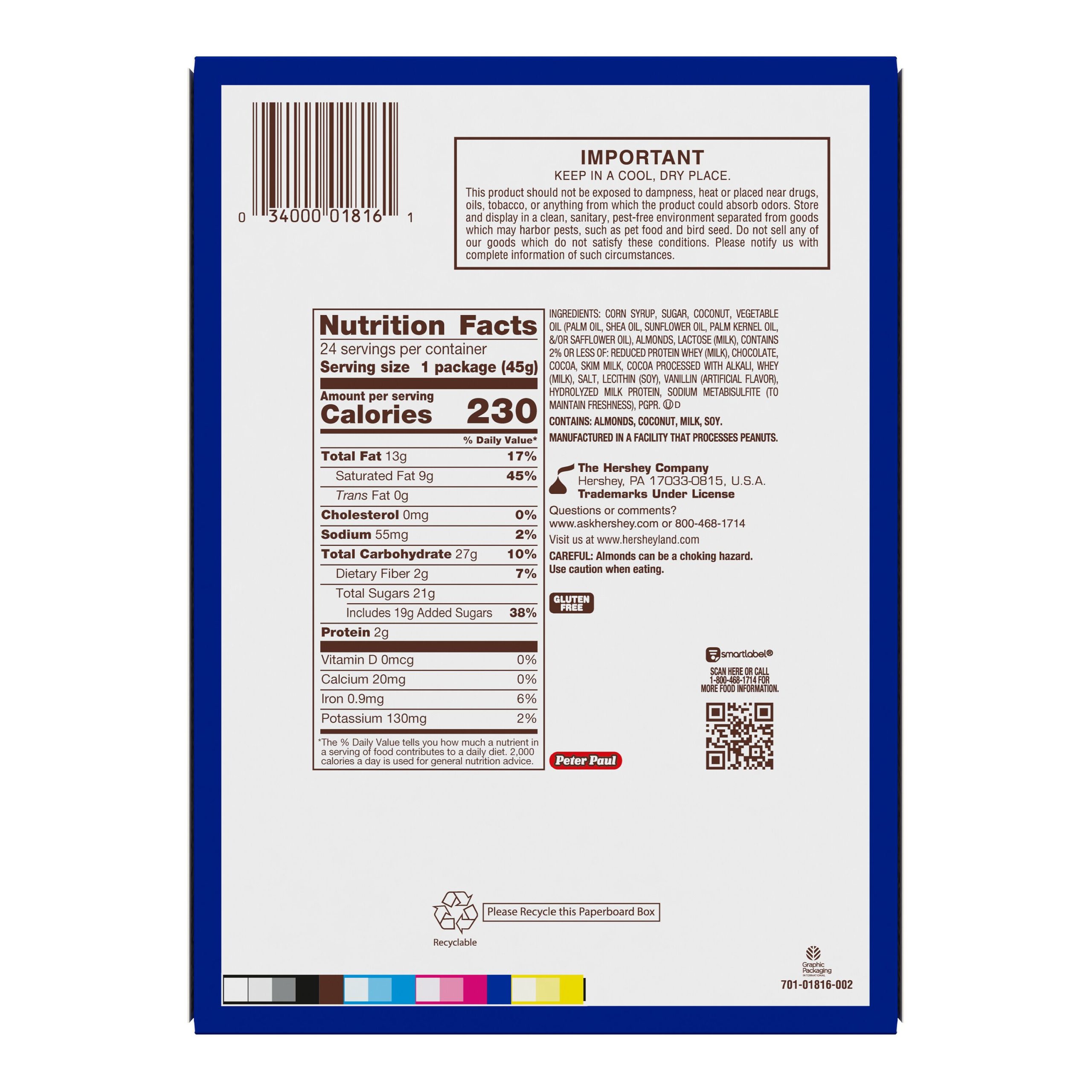 ALMOND JOY Coconut and Almond Chocolate Candy Bars, 1.61 oz (24 Count) - THE HERSHEY COMPANY