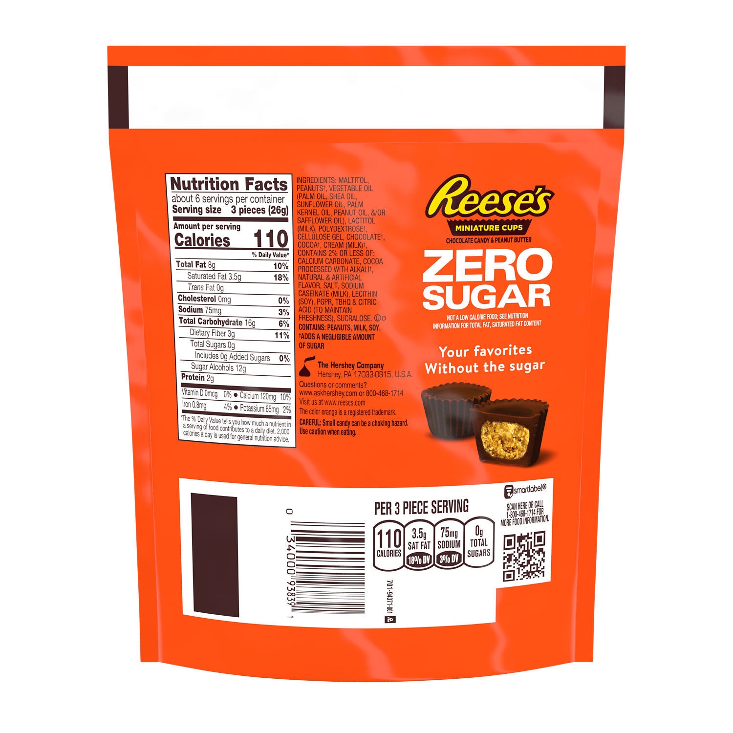 REESE’S Zero Sugar Miniatures Chocolate Peanut Butter Cups Candy Bag, 5.1 oz - THE HERSHEY COMPANY