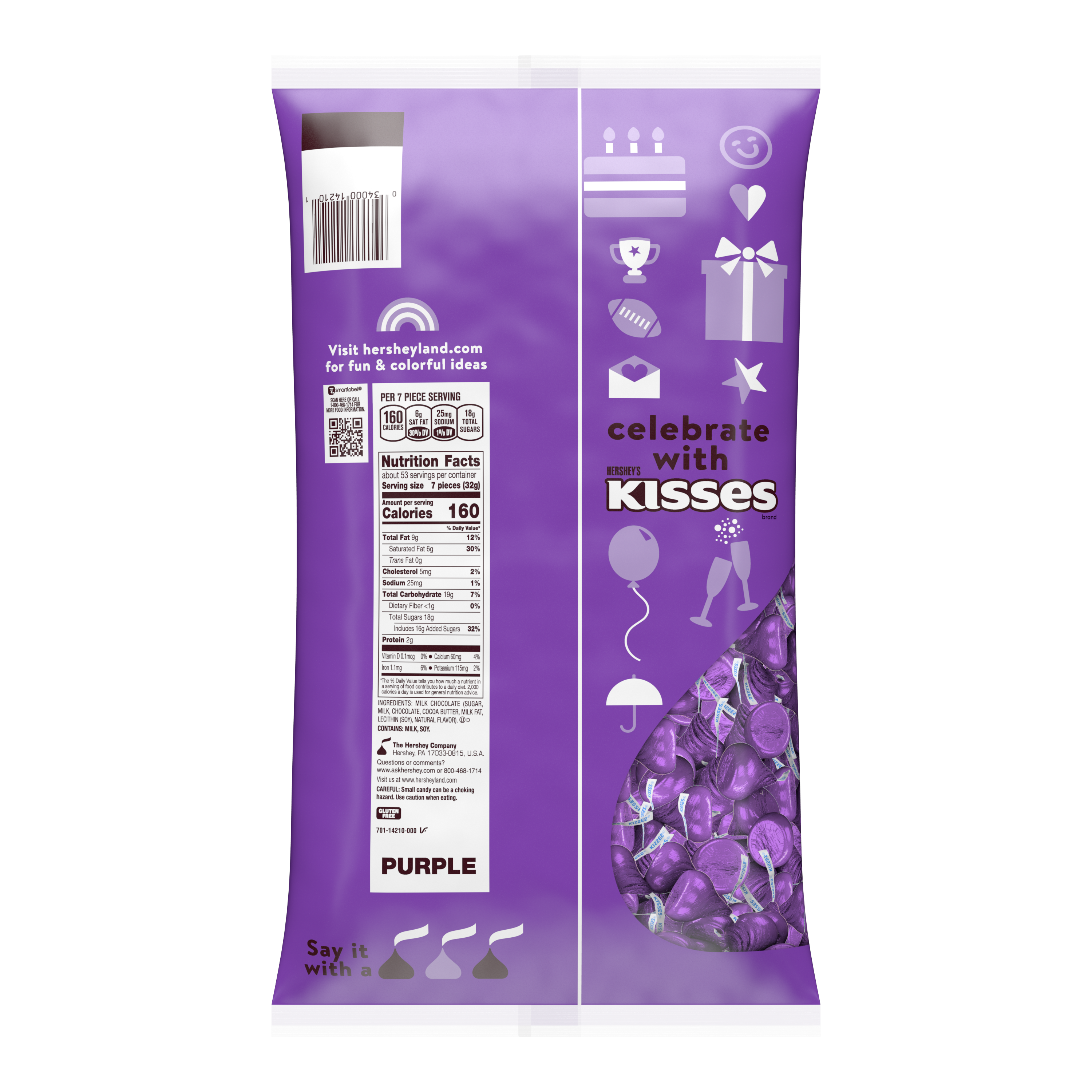 HERSHEY’S KISSES Purple Foils Milk Chocolate Candy Bulk Bag, 60 oz - THE HERSHEY COMPANY